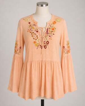 Free People | Long Sleeve Pink Top Embroidered Shirt Blouse Small Bohemian